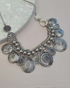 Silver Mandala Statement Necklace 49cm