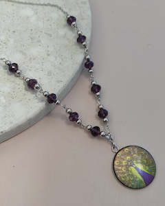 SAMPLE Silver Amethyst Peacock Necklace 80cm