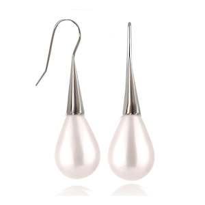 Silver Cream Droplet Earrings