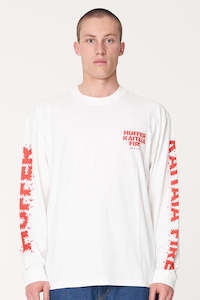 Huffer x Kaitaia Fire - MENS LONG SLEEVE BLOCK TEE - FIRED UP (CHALK)