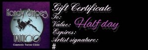 Tattooing and piercing service: Half Day Gift Certificate