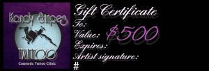 Tattooing and piercing service: Gift Certificate