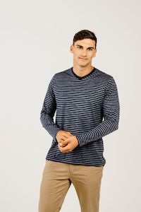 Striped Merino V Neck T-Shirt