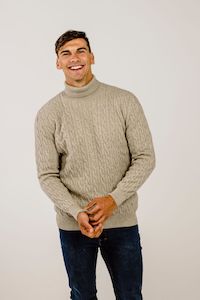 Mens Knitwear: Mahana Cashmere Turtle Cable Sweater