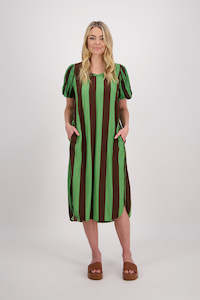 Clothing: Petra Dress (Choc / Green Stripe)