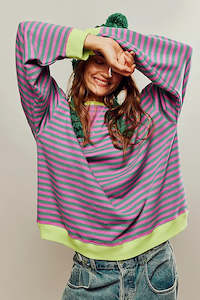 Clothing: CLASSIC STRIPED CREW (Pink Combo)