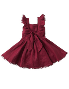 Alaia Linen Girls Dress - Cherry Red