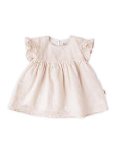 Clothing: Ella Baby Girl Linen Dress - Cookie Dough