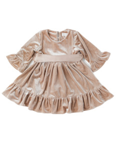 Clothing: Grace Velour Dress with Removable Satin Sash - Sheer Beige