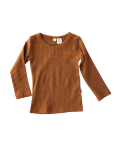 Willow Long Sleeve Henley Cotton Top - Antique Gold