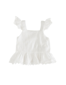 Bella Winged Muslin Peplum Top - White