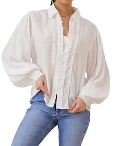 Arlena Long Sleeve Button Front Blouse in White