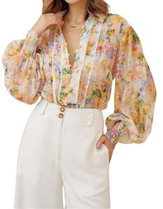 Arlena Long Sleeve Button Front Blouse in Yellow Floral