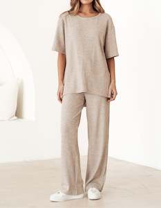 Nash Relaxed Fit Rib Knit Pants in Beige