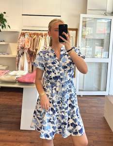 Womenswear: Ada Button Down Short Dress in Blue Print