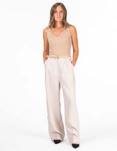 Seattle Tailored Wide Leg Linen Pants in Oatmeal