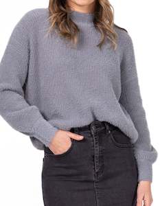 Sydney Crew Neck Brushed Knit Jumper in Grey