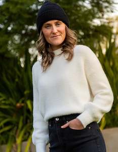 Sydney Crew Neck Brushed Knit Jumper in White