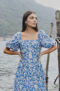 Ivy + Jack Tranquility Cut Out Tiered Midi Dress Blue Batik