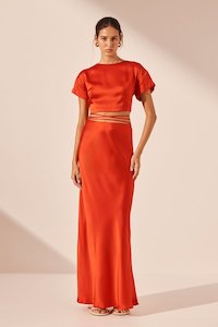 Clothing: Milenna Silk Bias Tie Maxi Skirt – Chilli Red