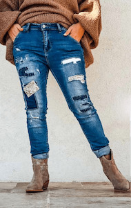 Clothing: Patched jeans