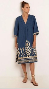 Feather V neck kaftan blue