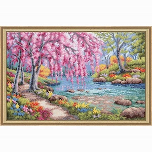 Cherry Blossom Creek Cross Stitch Kit - Katipatch Patchwork & Quilting Boutique