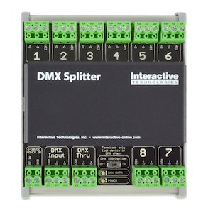 Rental of theatrical equipment: 8 Port DIN Rail DMX Splitter