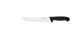 Products: Butcher Knife, Scalloped edge, Narrow Shape, 21cm, Giesser - Black Handle (4025wwl 21) - Kentmaster New Zealand