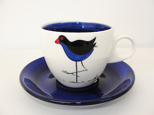 Keriblue Ceramics Cup and Saucer – White Pukeko