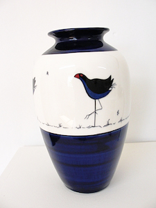 Blue Pukeko Tableware: Keriblue Ceramics Large Lima Vase – Blue Pukeko