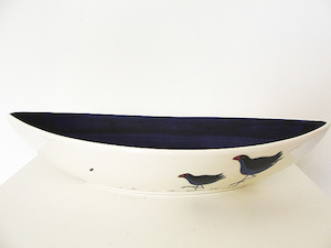 Keriblue Ceramics Large Boat Dish – White Pukeko