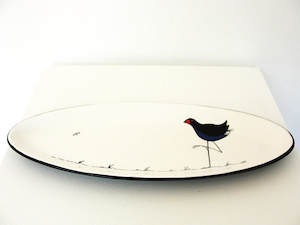 Keriblue Ceramics Garlic Bread Plate-White Pukeko