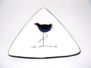 Keriblue Ceramics: Keriblue Ceramics Small Triangle Plate – White Pukeko