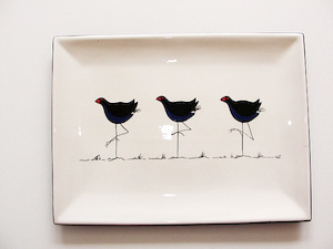 Keriblue Ceramics Large Tray – White Pukeko