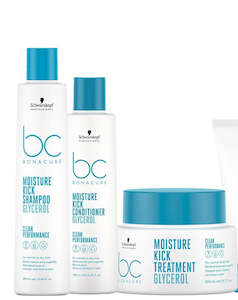 Hairdressing: Schwarzkopf BC Moisture Kick Shampoo Glycerol 250ml Conditioner 250ml and Treatment 200ml Trio