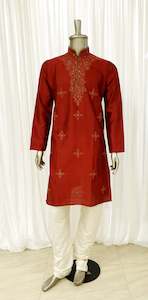 Deep Red Mens Kurta Pyjama Set