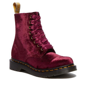 Shoe: Dr Martens 1460 Vegan Pascal Cherry Red  Velvet 8 Eye Boot