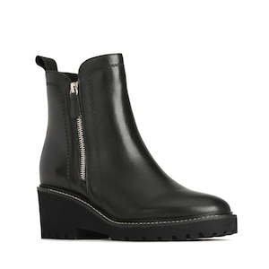 Shoe: EOS Parson Black Leather Zip Wedge Boot