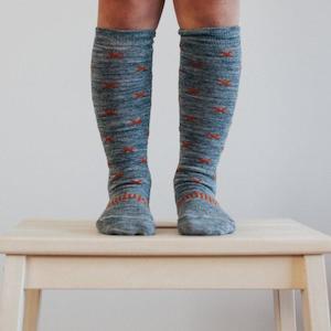 Lamington Knee High Indiana Kids Merino Socks Grey Crosses ages 2 to 8 years