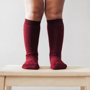 Lamington Rib Plum Merino Socks ages to 8 years