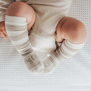 Lamington New Born Merino Wool Socks Dandelion Beige White Stripes