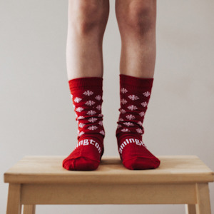 Lamington Merino Socks Frosty Red Christmas Crew Socks Youths