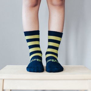 Lamington Crew Shorter Sprig Kids Merino Socks Navy Lime