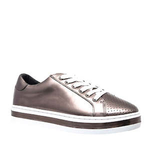 Shoe: Alfie & Evie Paradise Pewter Leather Casual Shoe Lace Up Platform