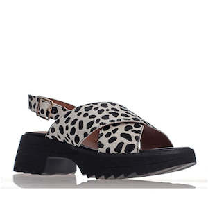 Shoe: Alfie & Evie Lake Dalmation Black Platform Leather Sandals