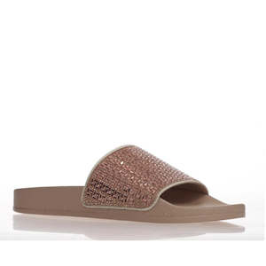 Shoe: Alfie & Evie Billie Rose Gold Nude Diamante Slide - Slight Arch Support