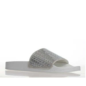 Shoe: Alfie & Evie Billie White SIiver Diamante Slide - Slight Arch Support