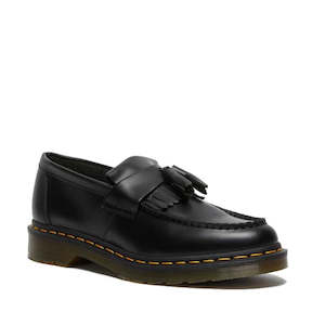 Dr Martens Adrian YS Black Smooth Tassel Loafer Shoes with Yellow Stitching