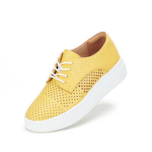 Shoe: Rollie Womens Derby City Punch Sunshine Yellow Leather Trainer